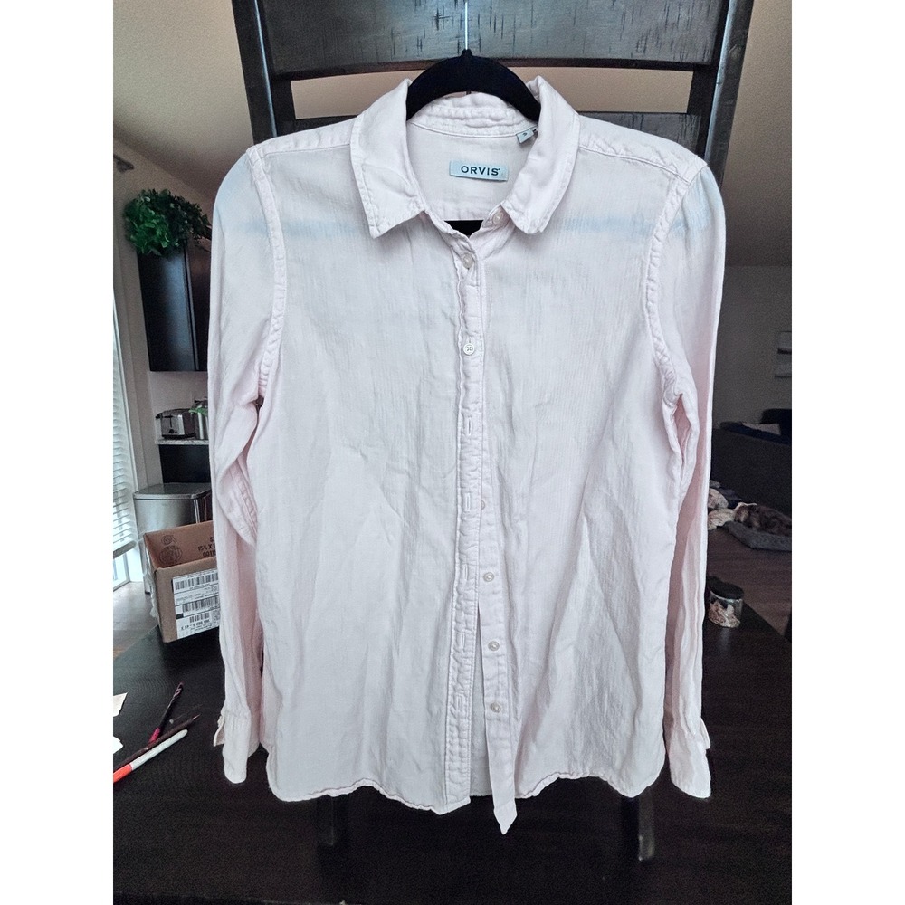 Orvis Womens Button Down‎ Shirt Long Sleeve Pink Linen Blend Casual Top